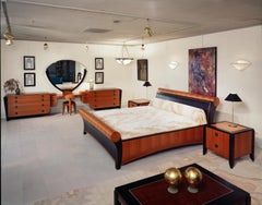 Elysia Bed in Natural Ribbon Sapeli with Black Detailing