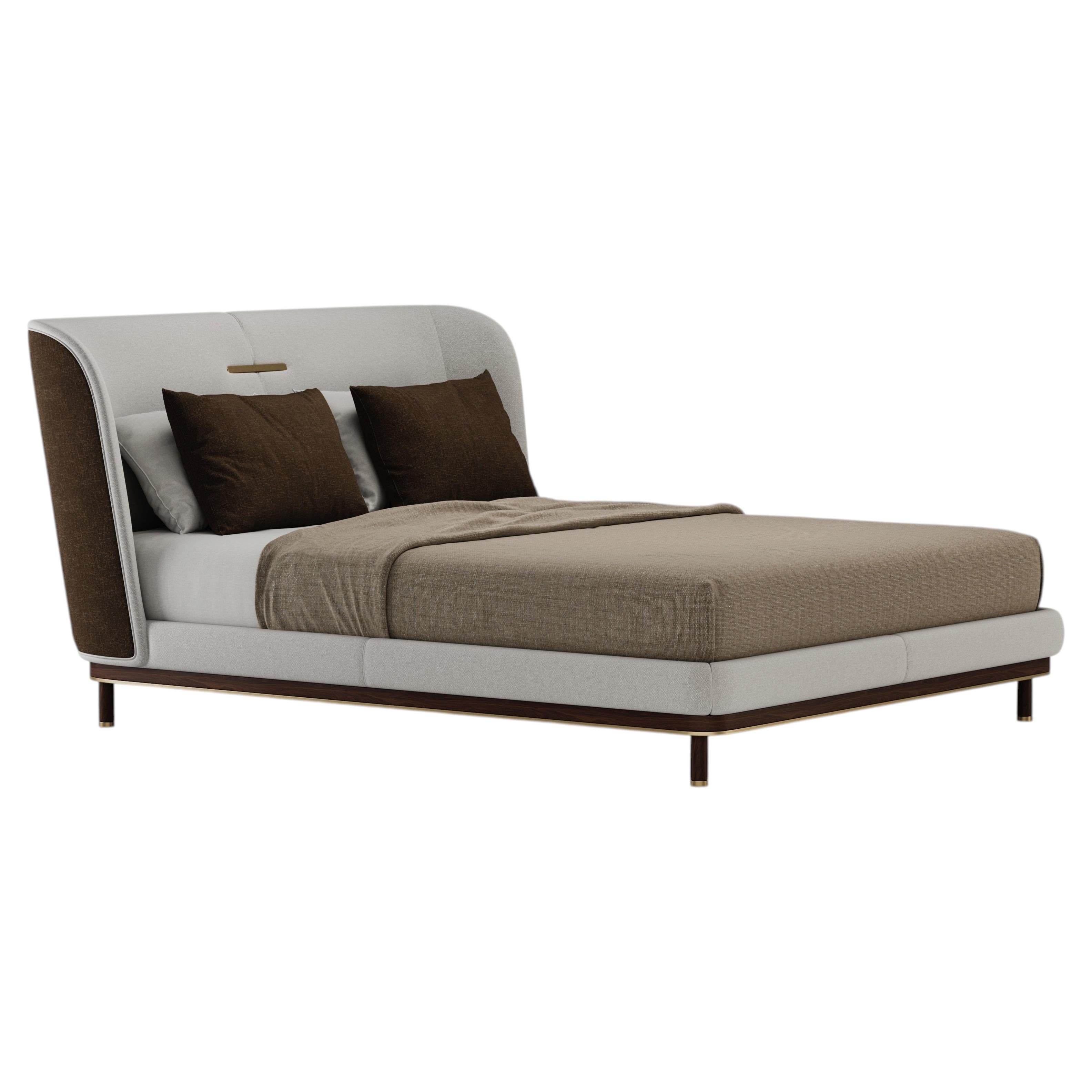 Lit Elysian avec tête de lit marron, Mid-Century Modern en vente