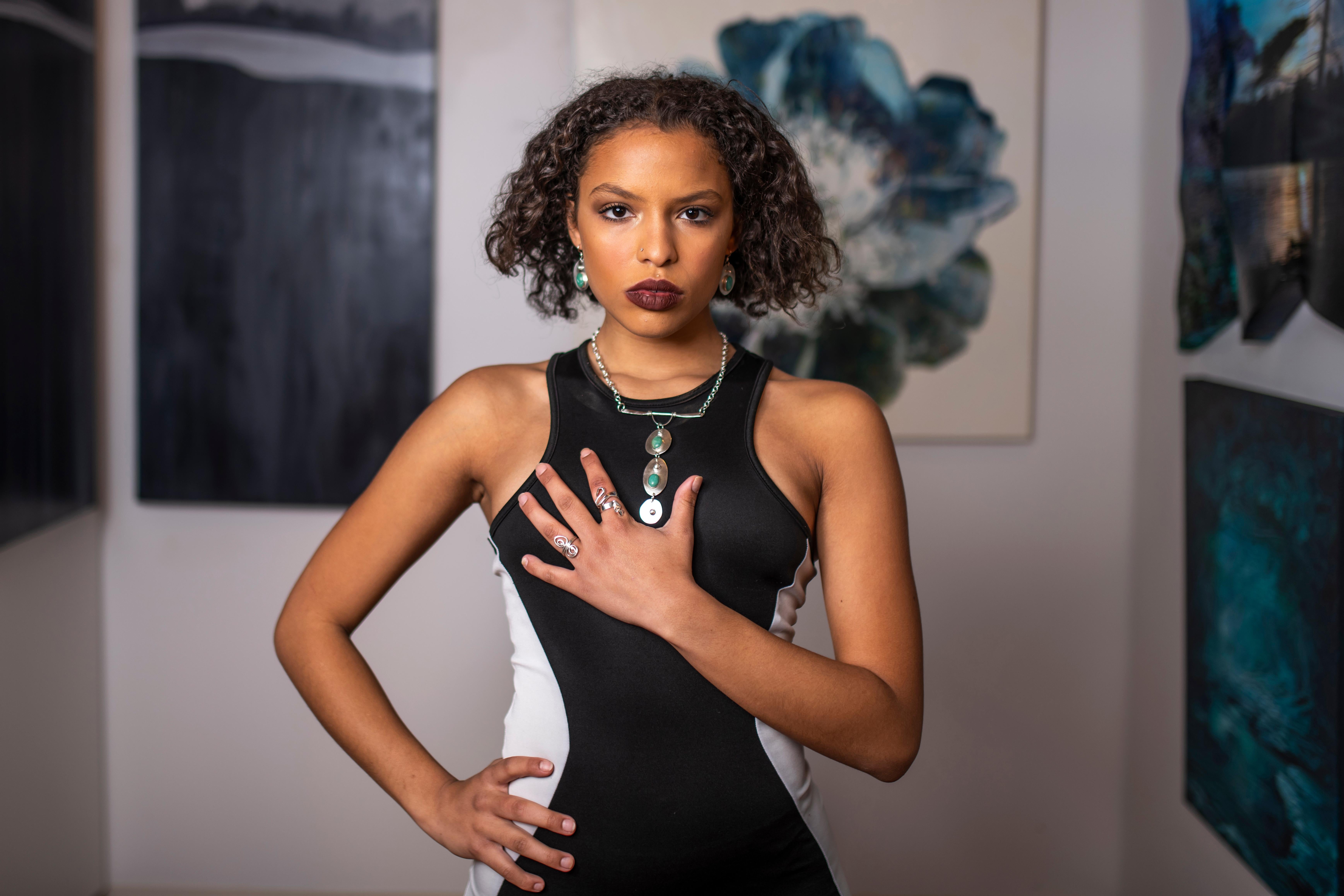 Donna Collana con dichiarazione di Elegance in argento e turchese in vendita