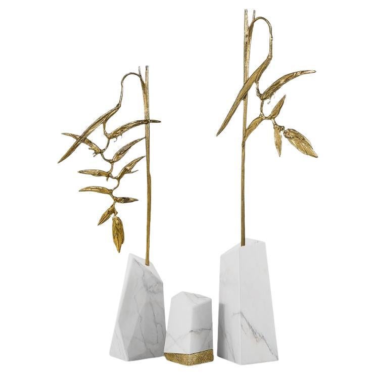 Elysian - Grande scultura in ottone con design biofilico e base in marmo in vendita
