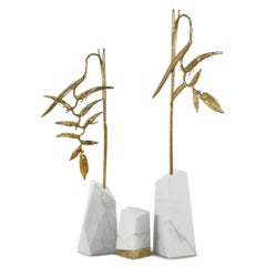 Elysian - Large Brass Sculpture with Biophilic Design and Marble Base