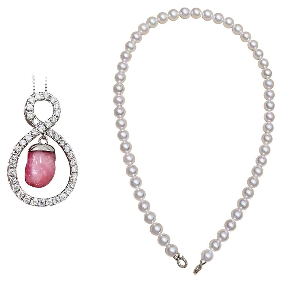 【Conchéa】Elysian Loop Convertible Conch Pendant & Akoya Necklace — 3.3ct