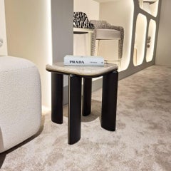 Elysian Side Table with Solid Wood, Stone Top & Antique Brass Details