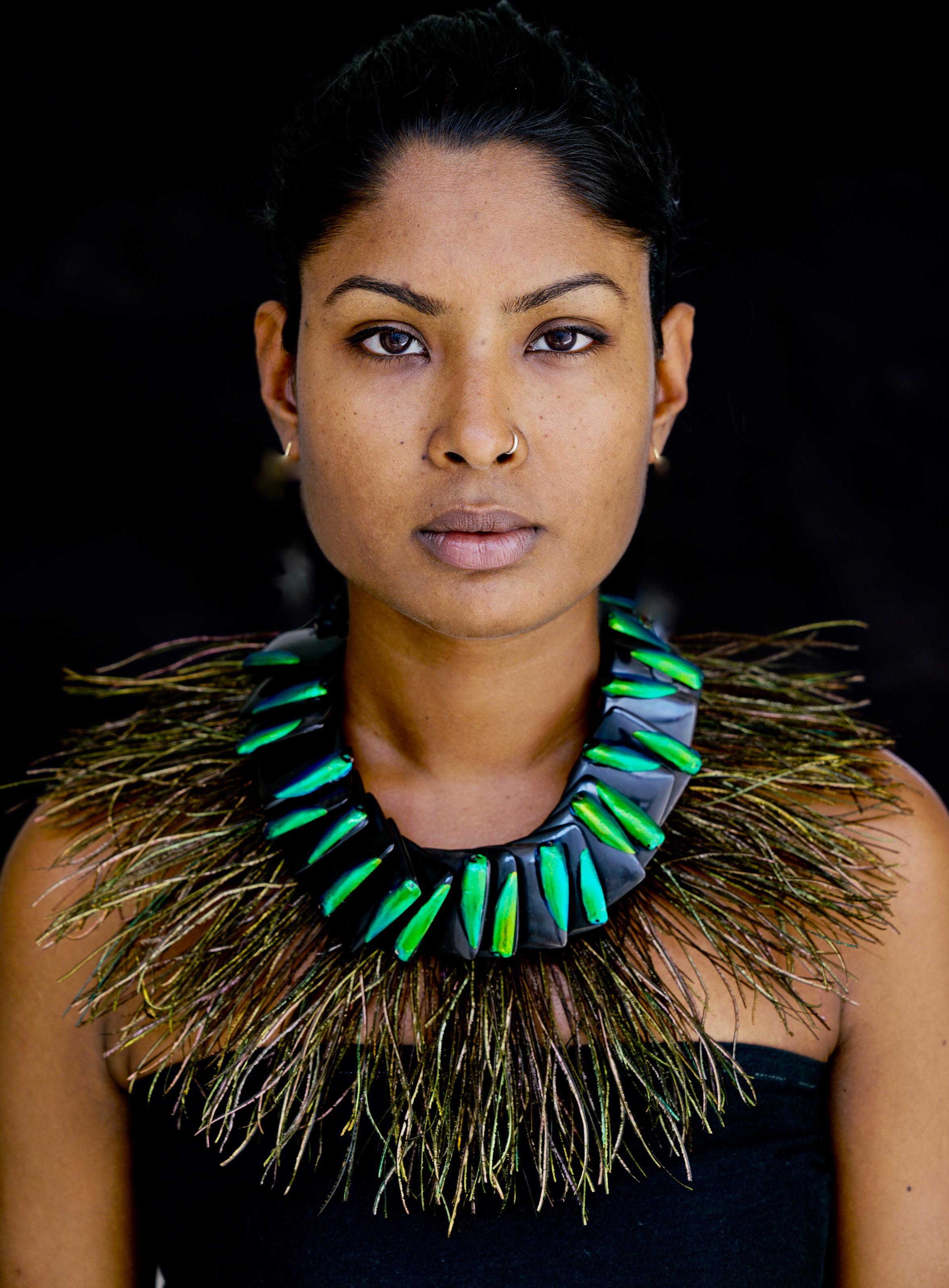 Women's Elytra/Peacock Feathers , Theatrical Statement Necklace by Sylvia Gottwald  For Sale