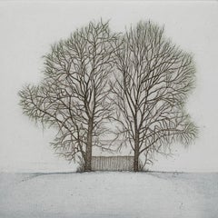 A duo. Landscape figurative print, Miniature, Trees, Polish artist