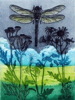 Eine Wiese 1. figurativer Landschaftsdruck, Miniatur, Insekten, polnischer Künstler