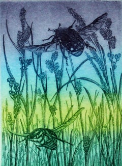 A meadow 3. Landscape figurative print, Miniature, Polish artist