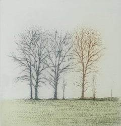 A support. Landscape figurative print, Miniature, Trees, Polish artist