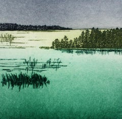 Lake 5. Landscape figurative print, Miniature, Polish artist