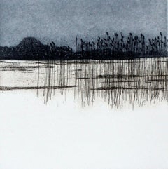 Lake IV - XXI century, Landscape figurative print, White and blue