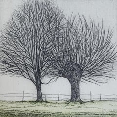 Magic of the trees. Landscape figurative print, Miniature, Trees, Polish artist