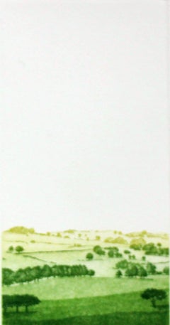 Moods II - XXIe siècle:: imprimé figuratif de paysage:: blanc et vert