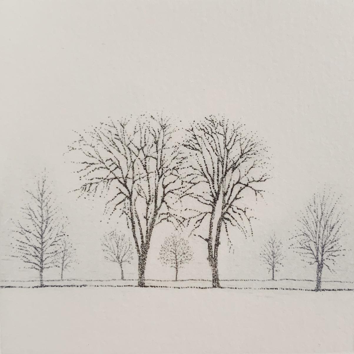 Figurative Print Elżbieta Bocianowska - Rythm VII, Landscape figurative print, Miniature, Trees, Polish artist