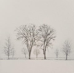 Rythm VII, Landscape figurative print, Miniature, Trees, Polish artist