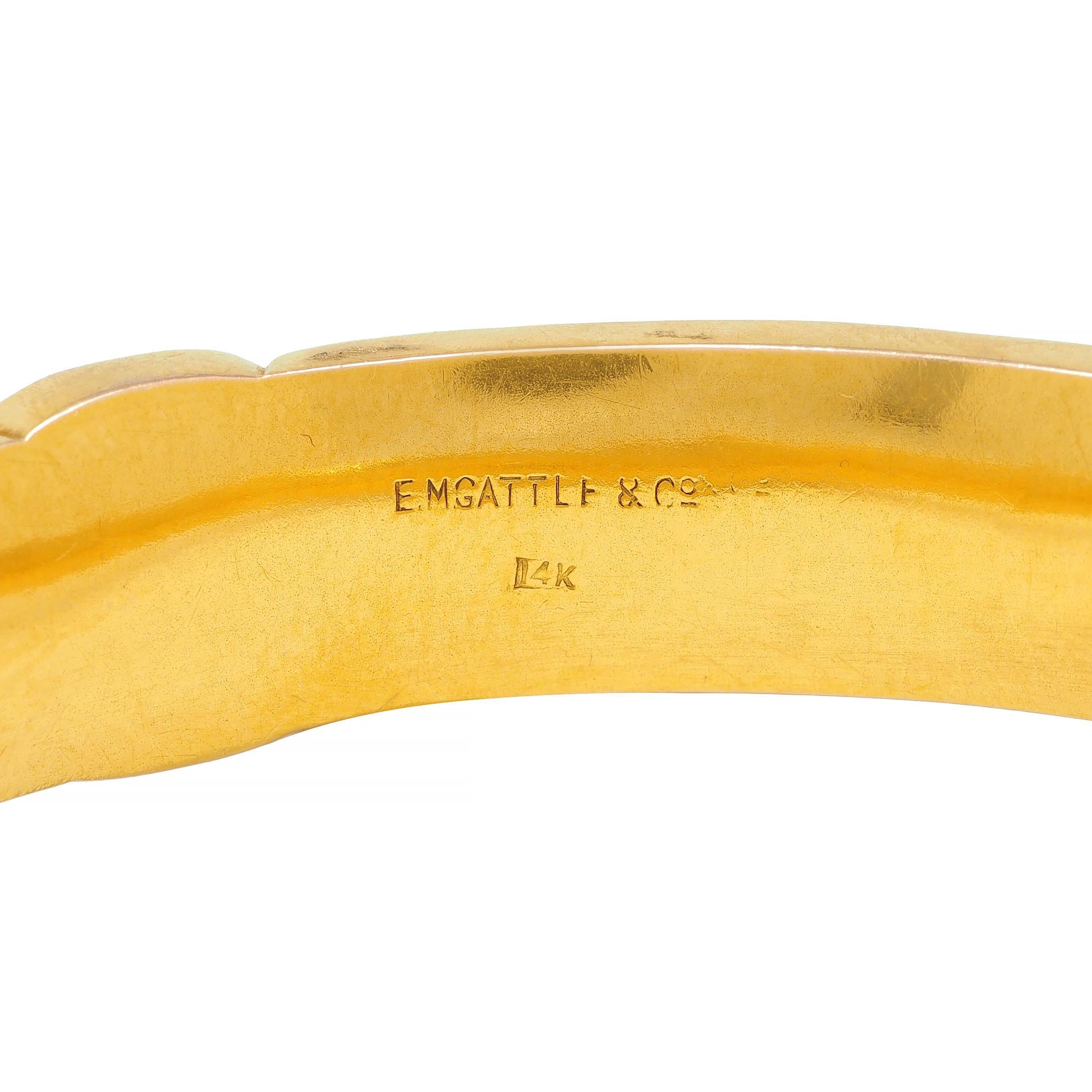 Women's or Men's E.M. Gattle & Co. Art Nouveau 14 Karat Gold Amaranth Antique Bangle Bracelet For Sale
