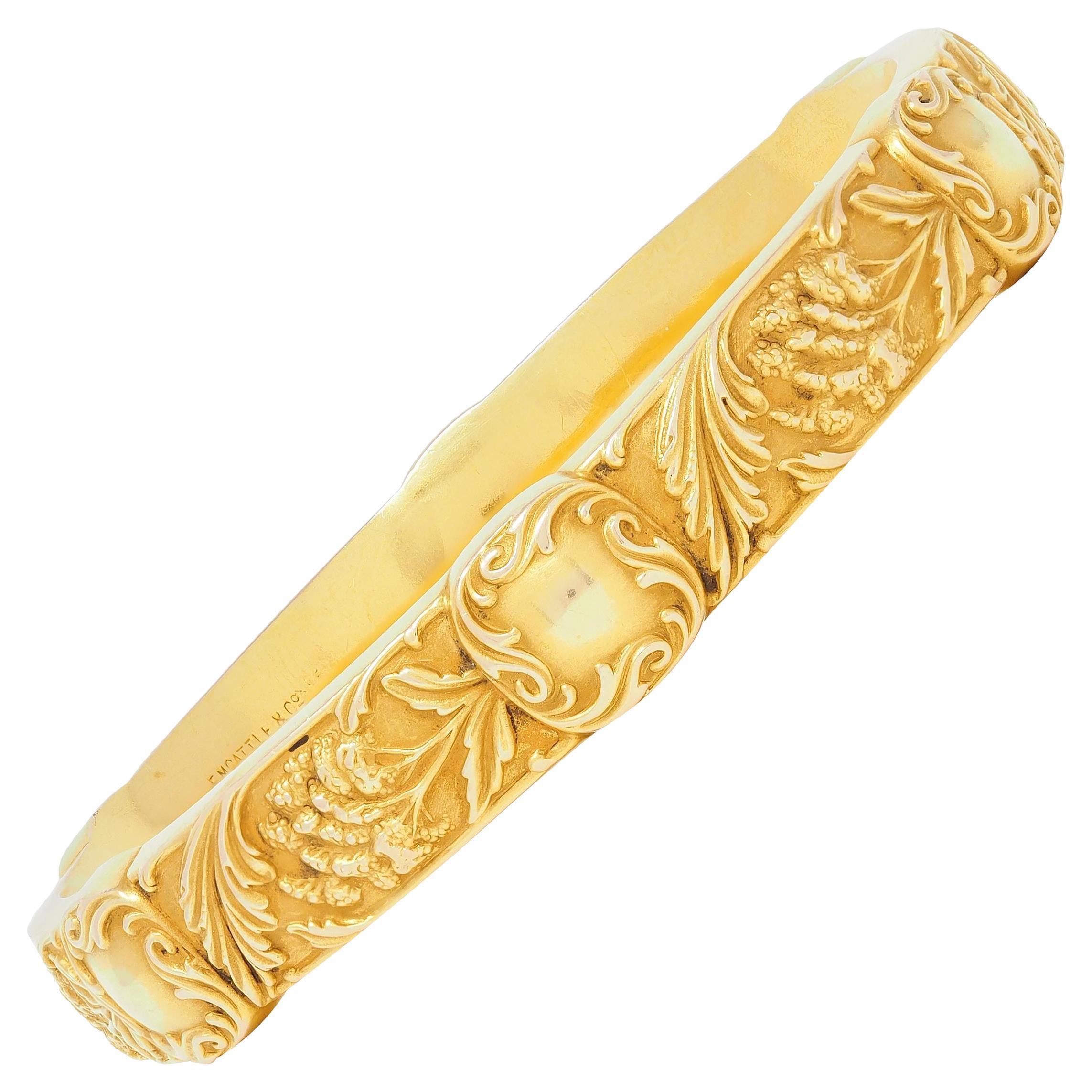 E.M. Gattle & Co. Art Nouveau 14 Karat Gold Amaranth Antique Bangle Bracelet For Sale