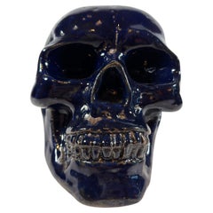 E.M - Modern, Cast Metal Skull, Sculpture, Blue Glazed Finished - Memento Mori