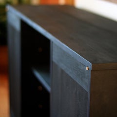EM Solid Walnut Black Credenza with Brass Hardware