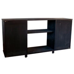 EM Solid Walnut Black Credenza with Brass Hardware