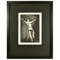 E.M. Washington Wood Block Print 1931 Man on a Ladder