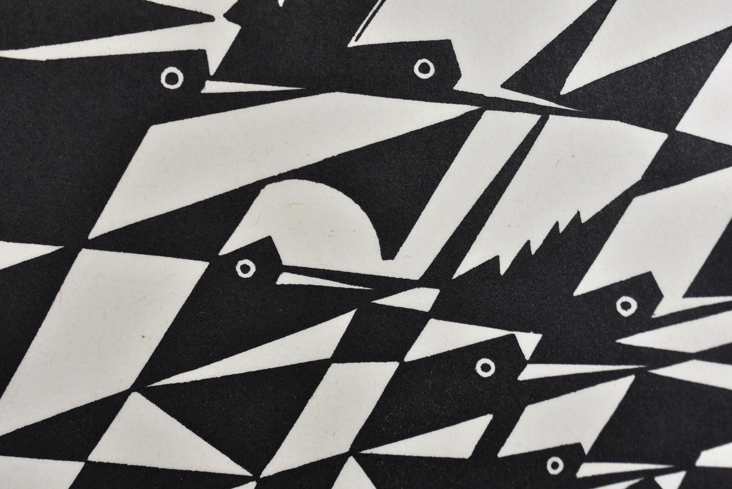 Art Deco E.M. Washington Wood Block Print Birds in Flight 1927