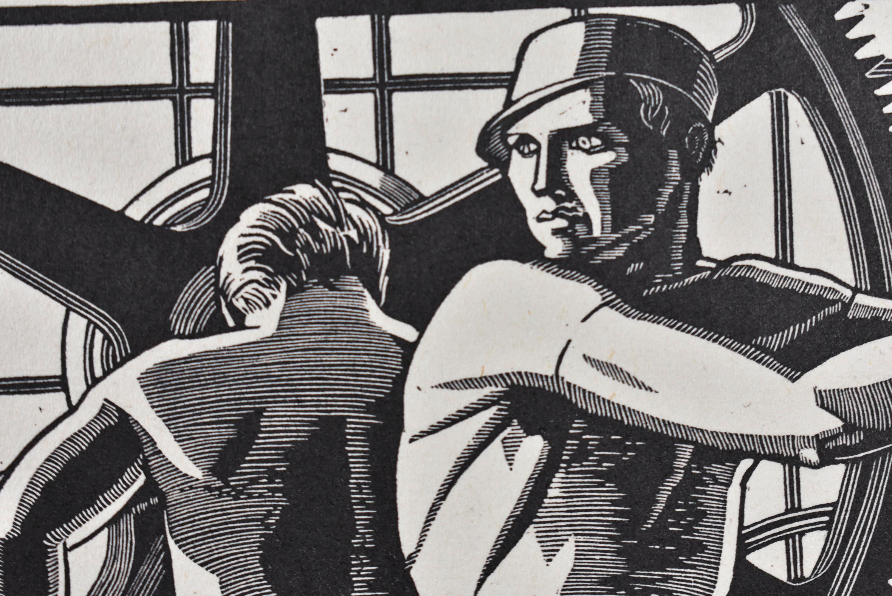 Art Deco E.M. Washington Wood Block Print Factory & Workers, 1935