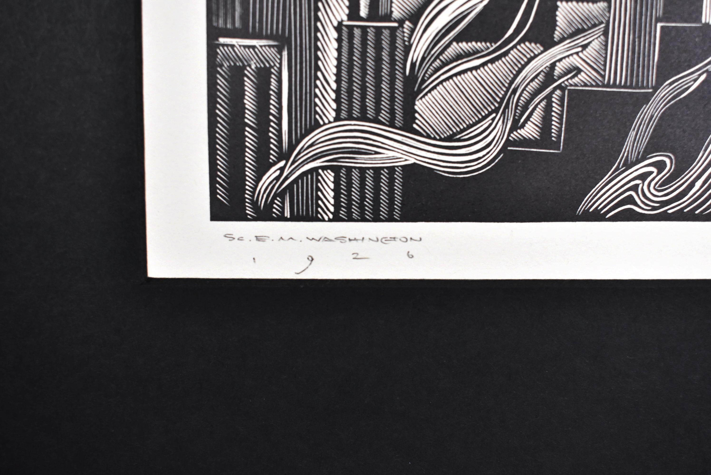 E.M. Washington wood block print circa 1926 depicting industry / factories. Signed and dated in pencil. Very nice condition. Image size is 5