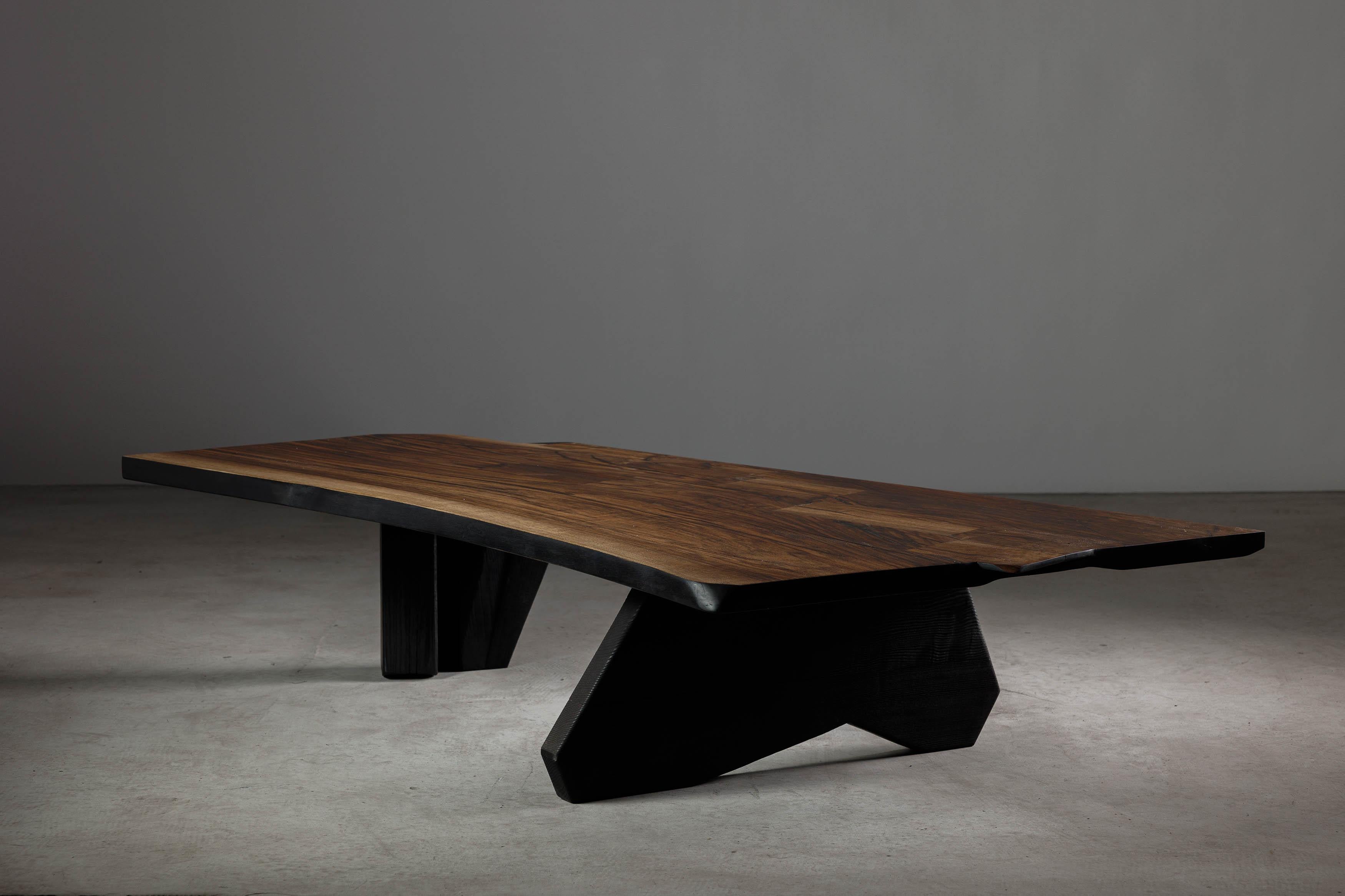 EM104 coffee table by Eero Moss
One of a kind
Dimensions; W 144 x D 87 x H 33 cm
Materials: Walnut, charred ash, India ink.
Finish: Natural oils.

18 Brut Collection

The latest collection by the artist is a tribute to the brutalist