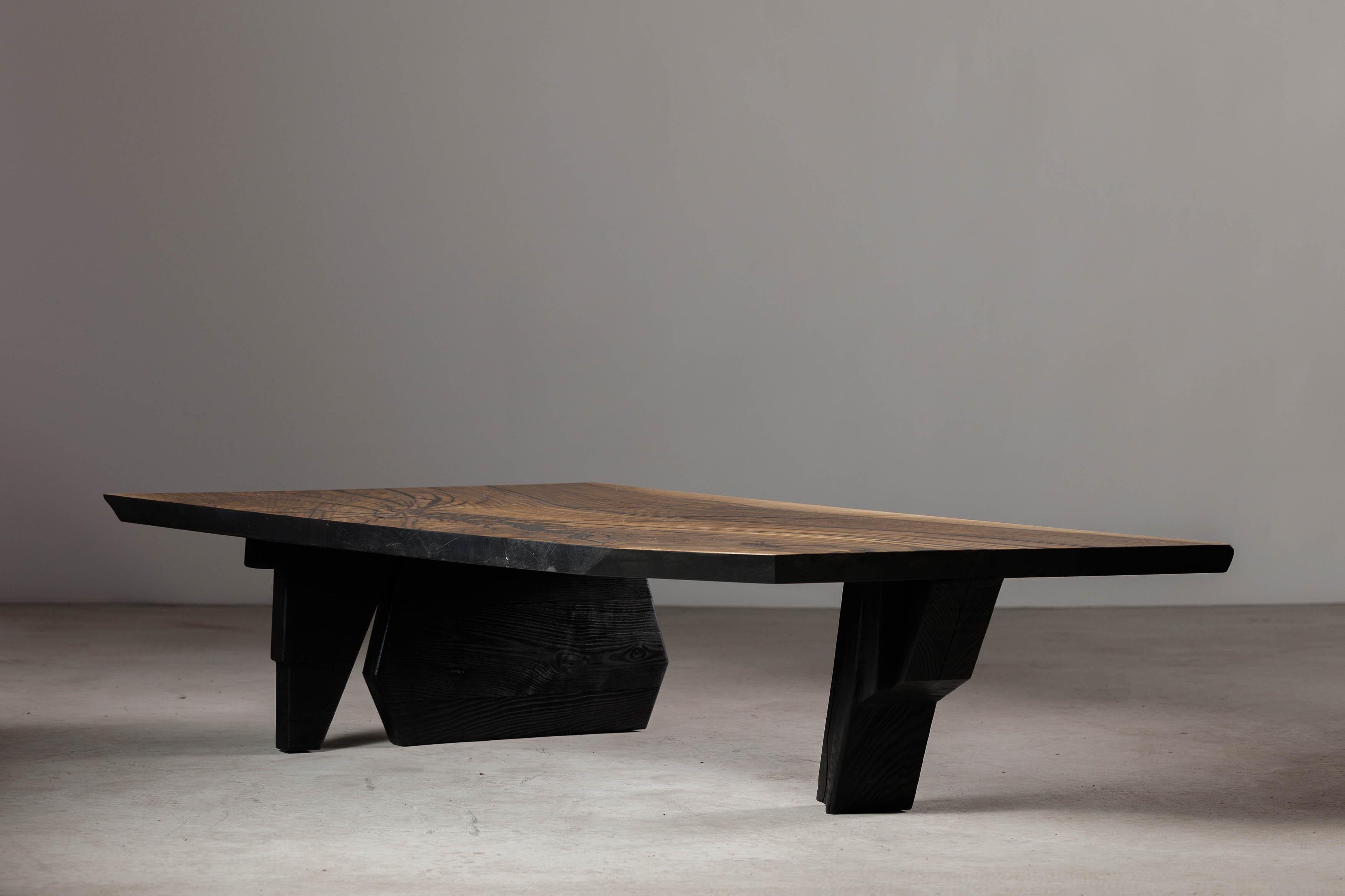 EM105 coffee table by Eero Moss
One of a kind
Dimensions; W 138 x D 77 x H 33 cm
Materials: Walnut, charred ash, India ink.
Finish: Natural oils.

18 Brut Collection

The latest collection by the artist is a tribute to the brutalist