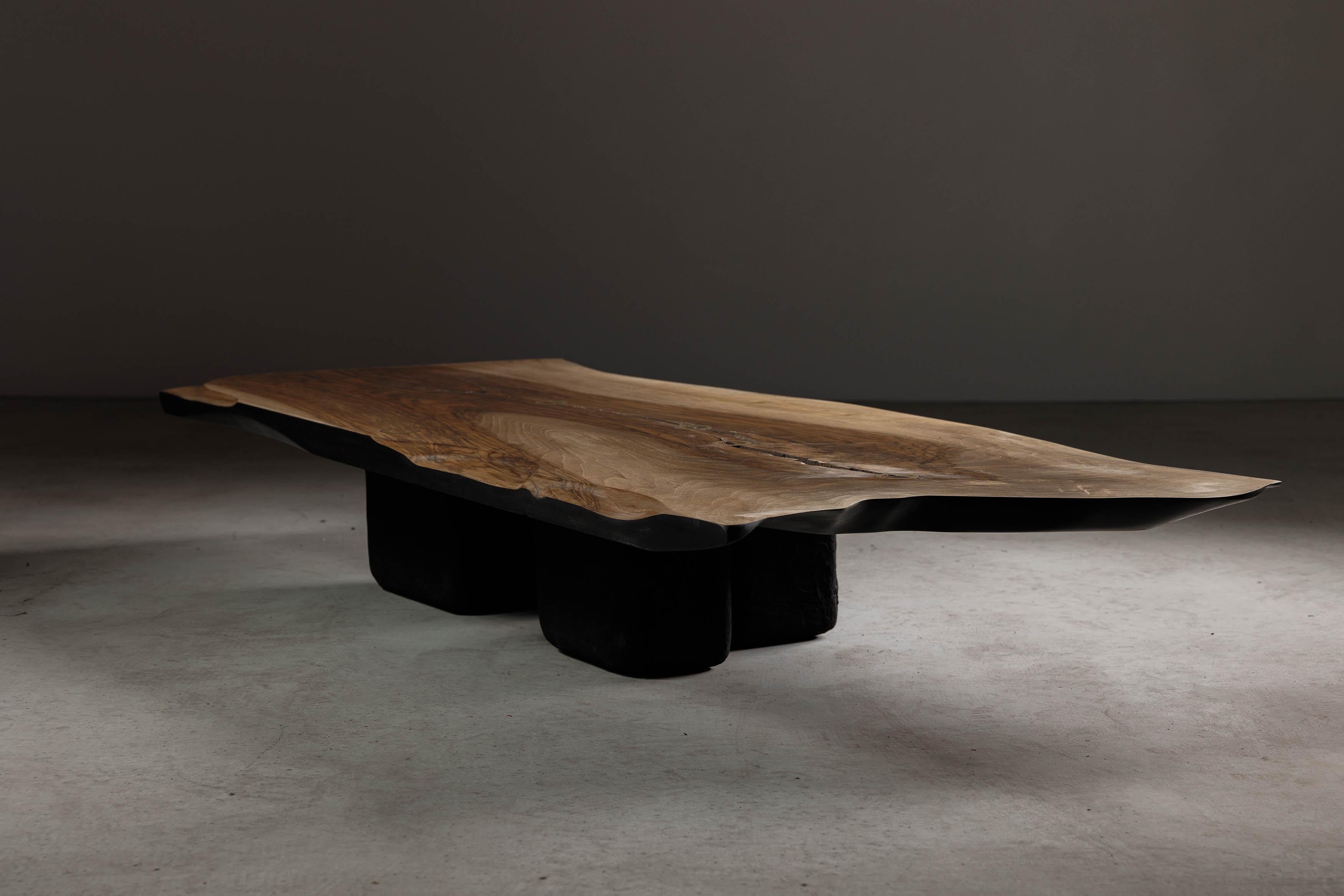 EM109 coffee table by Eero Moss
One of a kind
Dimensions; W 149 x D 60 x H 22 cm
Materials: Walnut, charred ash, India ink.
Finish: Natural oils.

18 Brut Collection

The latest collection by the artist is a tribute to the brutalist