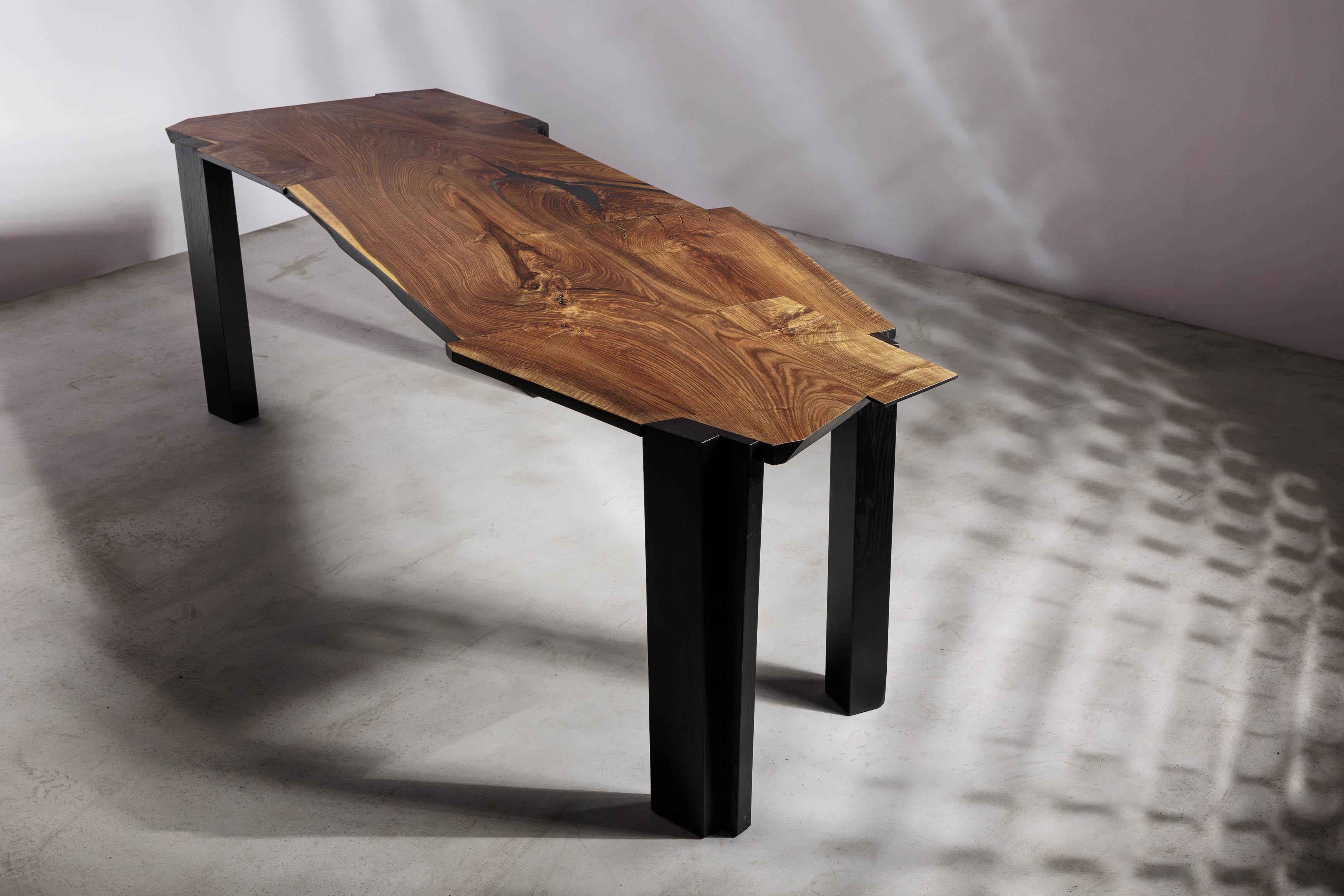 EM201 dining table by Eero Moss.
One of a kind.
Dimensions; W 265 x D 85 x H 77 cm.
Materials: Walnut, ash, India ink.
Finish: Natural oils.

18 Brut Collection

The latest collection by the artist is a tribute to the Brutalist movement,