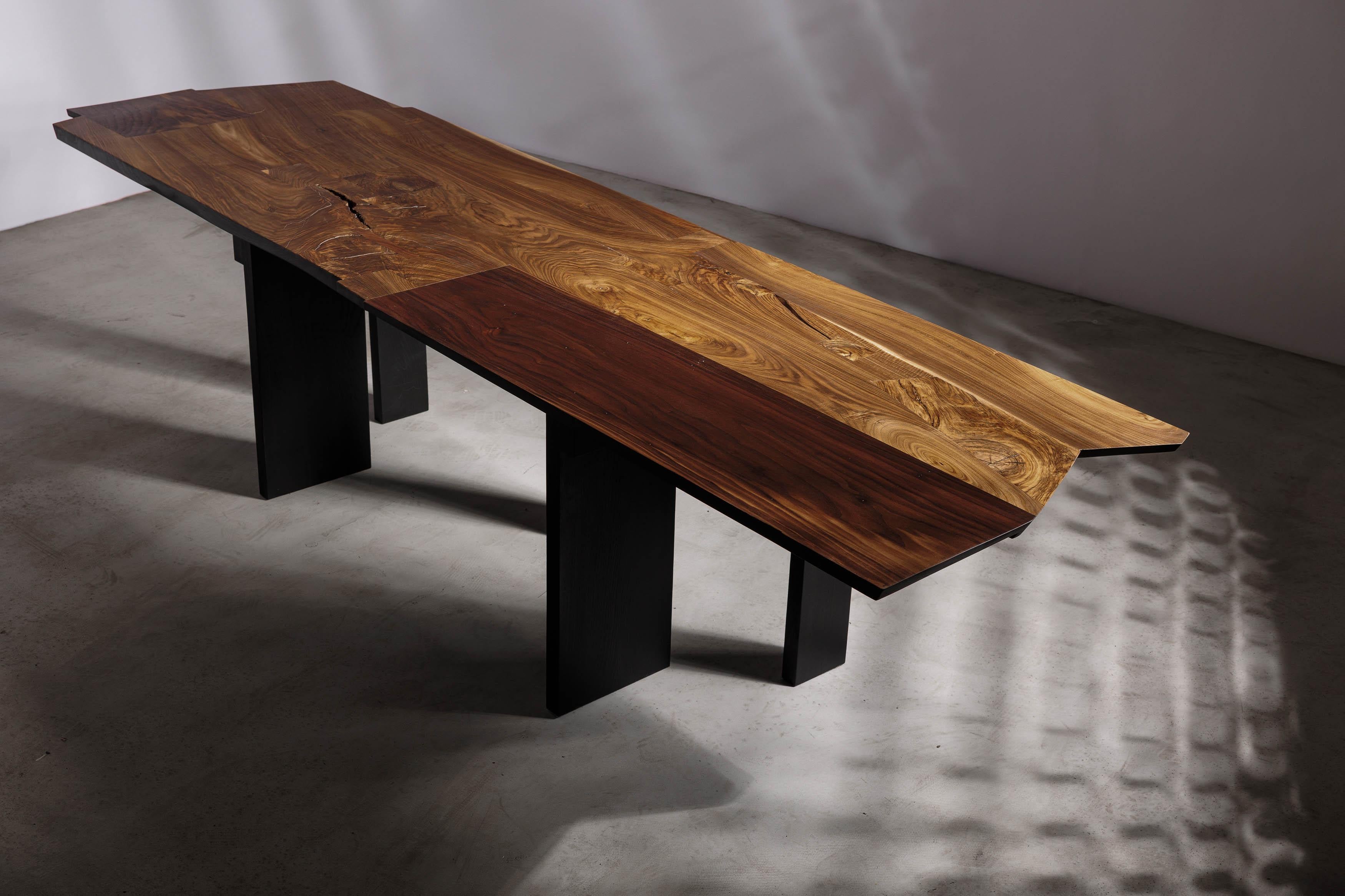 EM203 dining table by Eero Moss
One of a kind
Dimensions; W 305 x D 85 x H 78 cm
Materials: Walnut, ash, India ink.
Finish: Natural oils.

18 Brut Collection

The latest collection by the artist is a tribute to the brutalist movement,