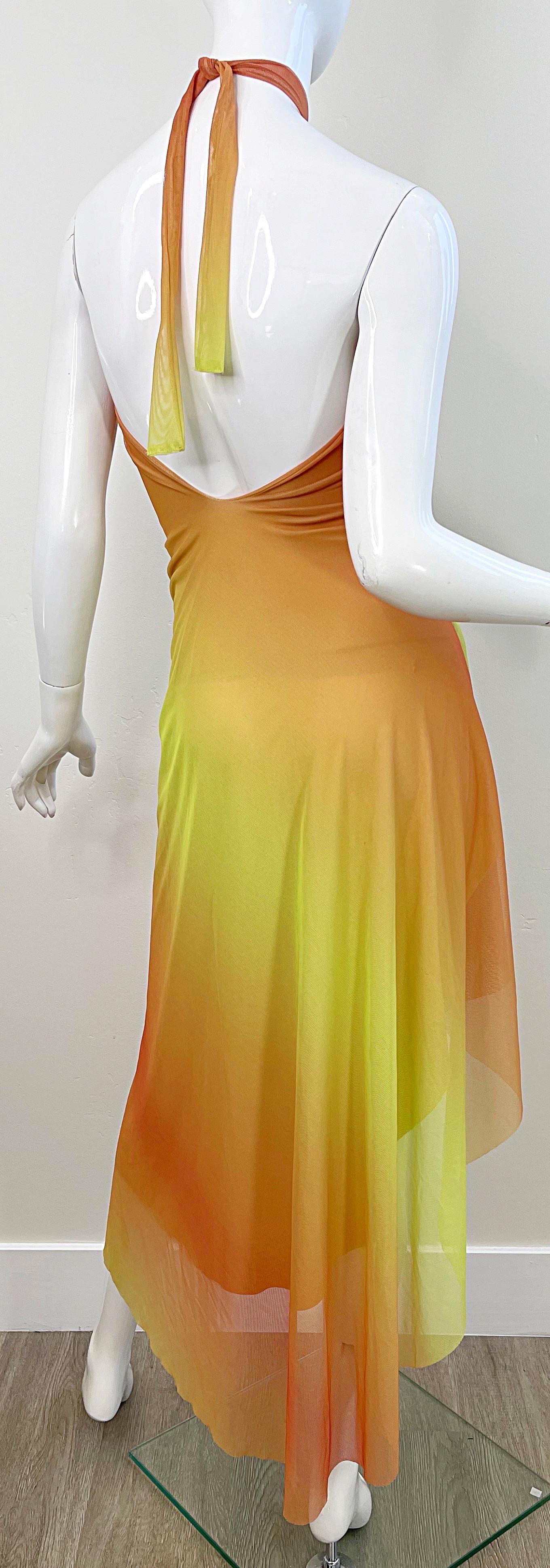 Ema Savahl 2000s Hand Dyed Ombré Orange Yellow Sexy Hi-Lo Halter Dress Y2K For Sale 4