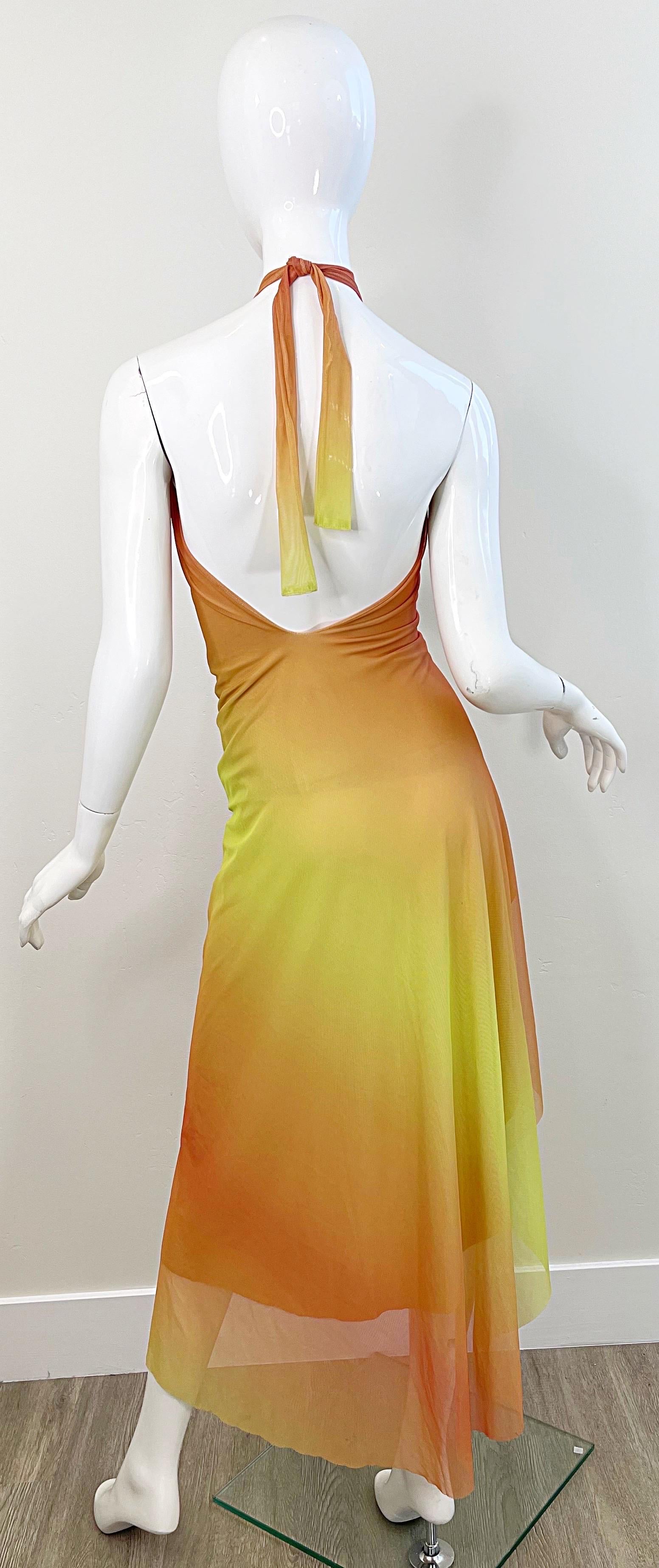 Ema Savahl 2000s Hand Dyed Ombré Orange Yellow Sexy Hi-Lo Halter Dress Y2K For Sale 6