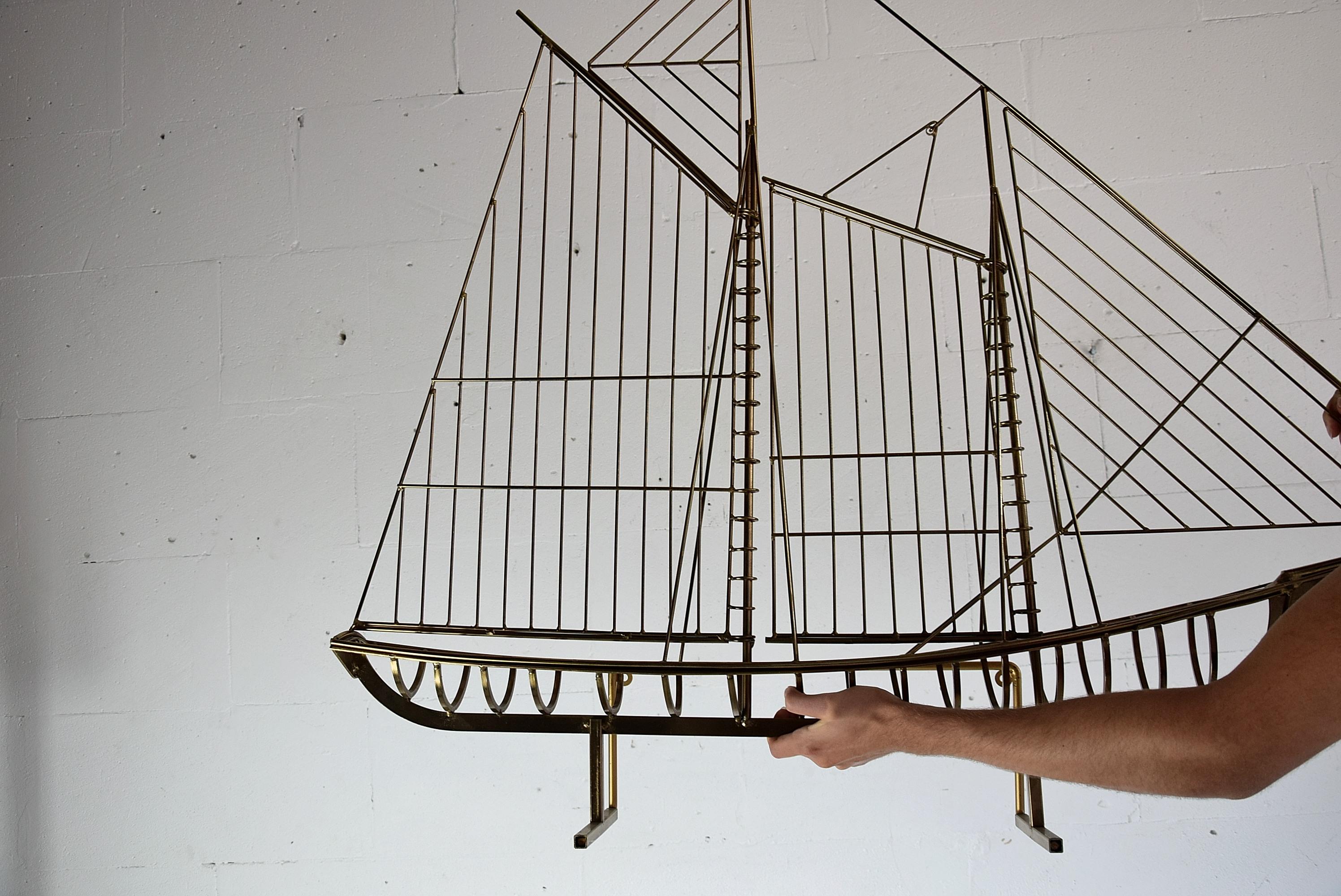 Mid-Century Modern Curtis Jeré Big Sculptural Signed Sailing Boat 1976 For Sale