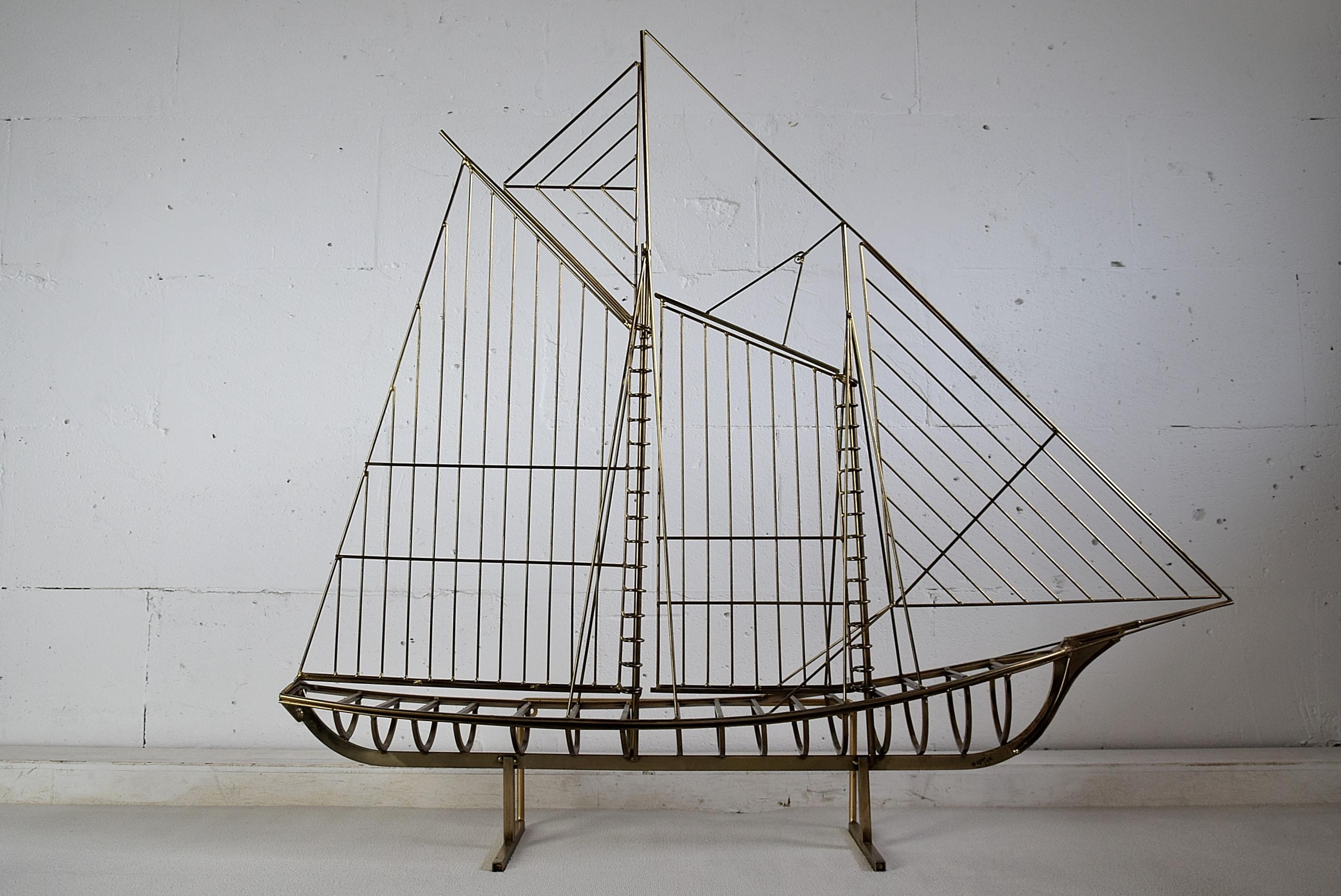 Curtis Jeré Big Sculptural Signed Sailing Boat 1976 For Sale 1