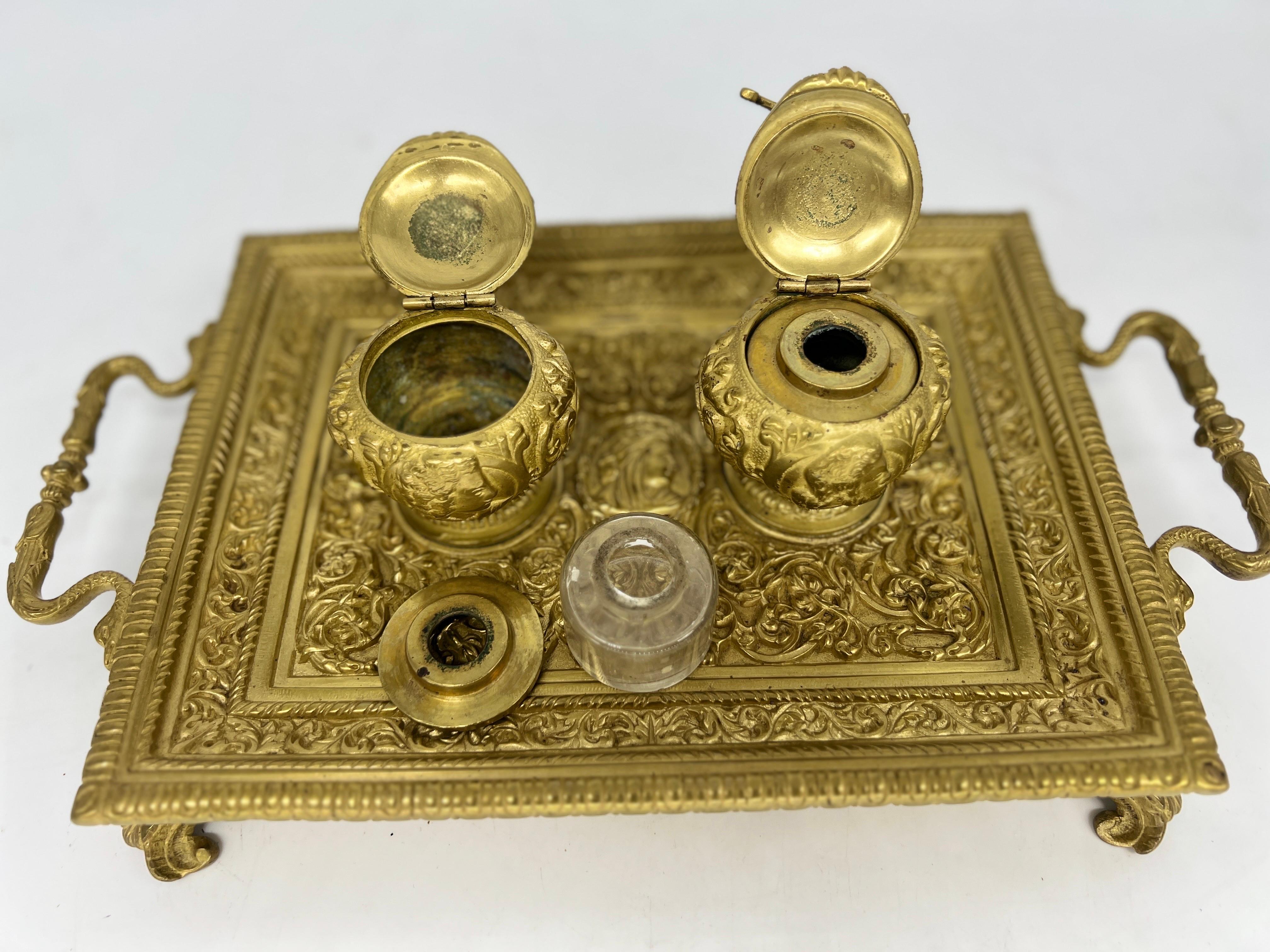 Emancipation Proclamation Inkstand - 19th Century Heavily Chased Brass For Sale 5