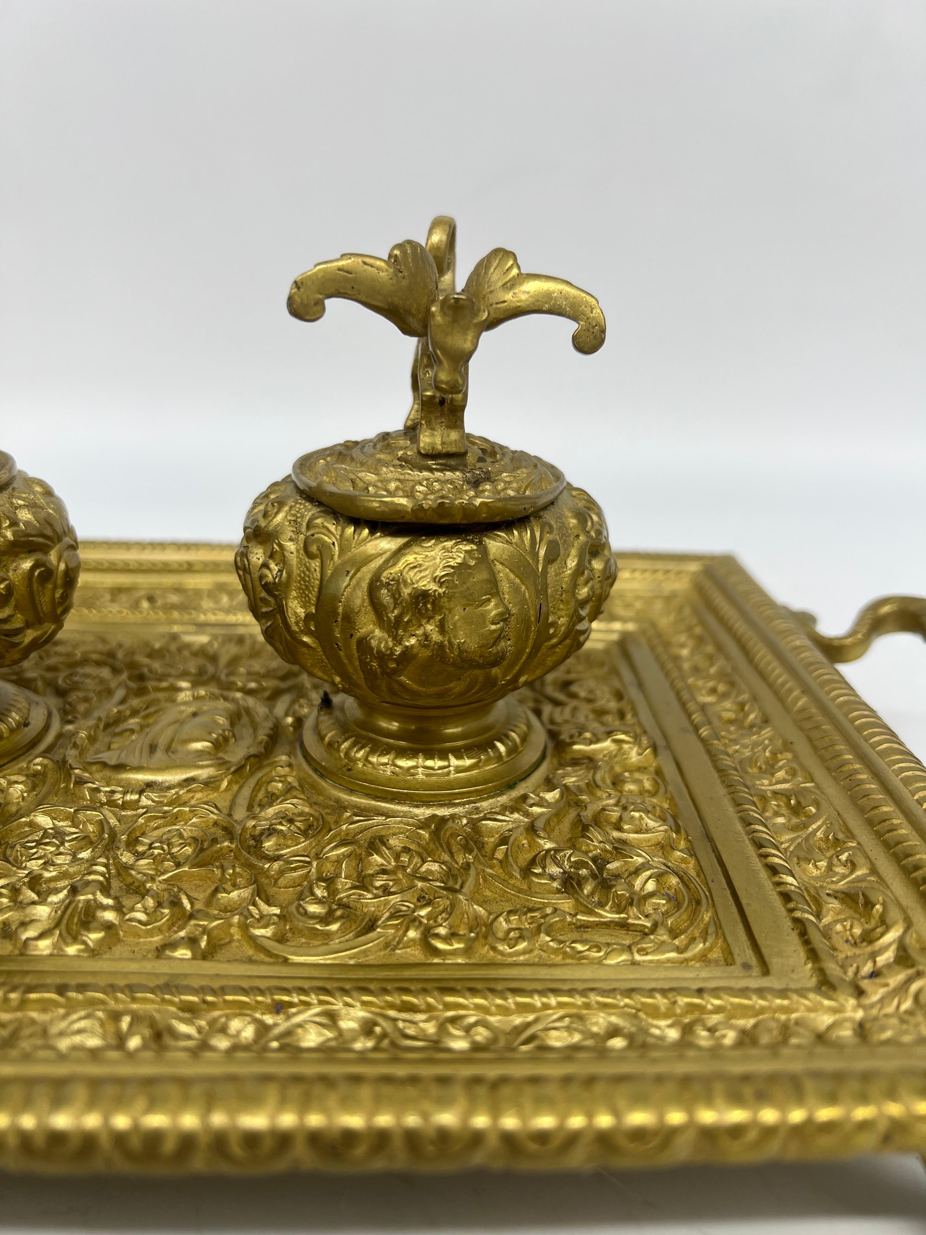 British Emancipation Proclamation Inkstand - 19th Century Heavily Chased Brass For Sale