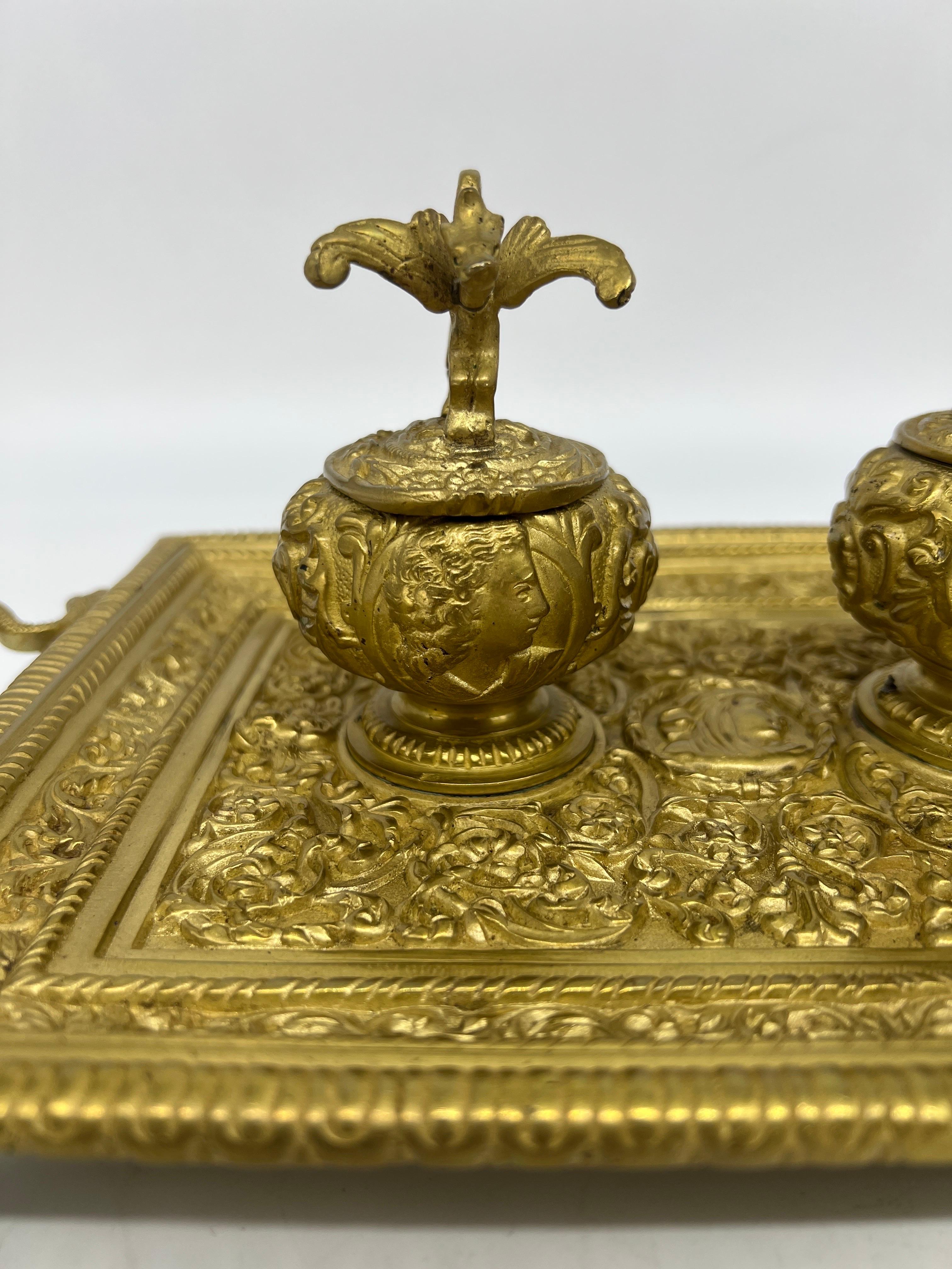 Emancipation Proclamation Inkstand - 19th Century Heavily Chased Brass In Good Condition For Sale In Atlanta, GA