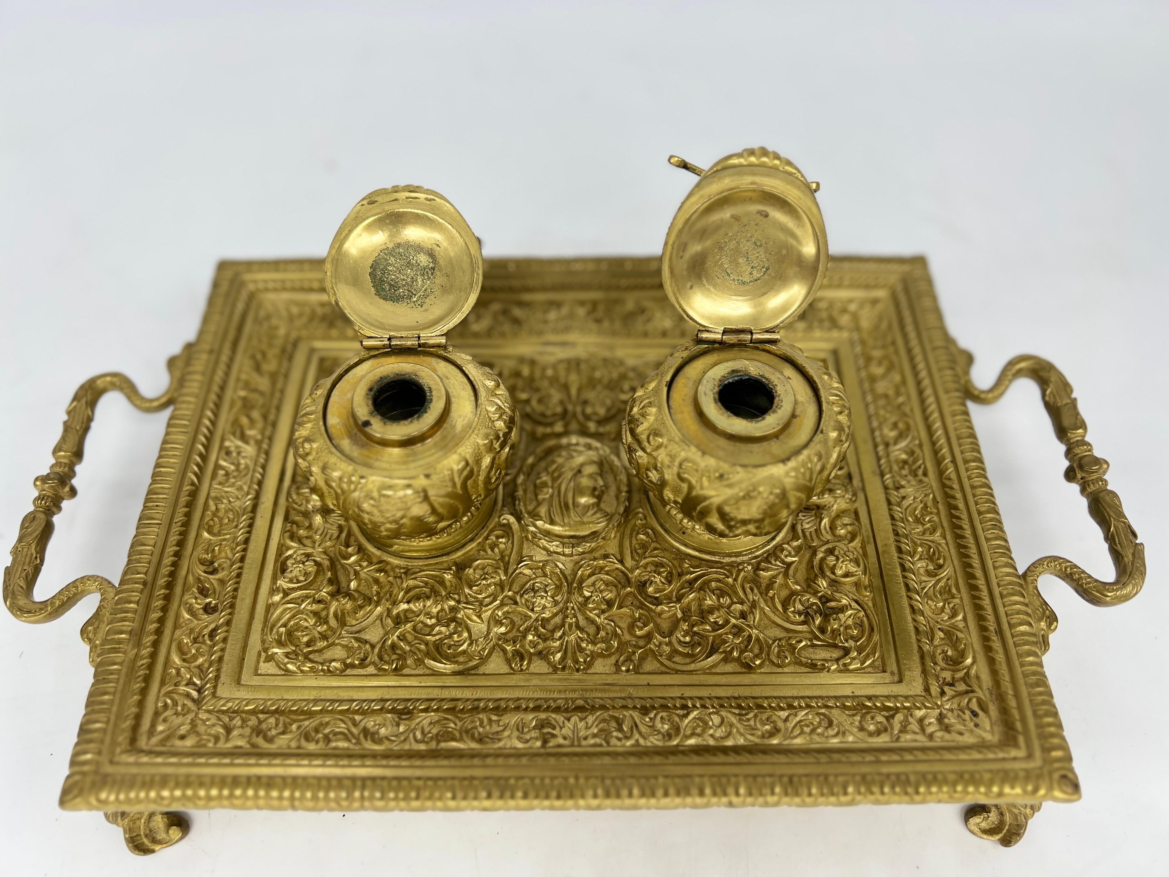 Emancipation Proclamation Inkstand - 19th Century Heavily Chased Brass For Sale 1