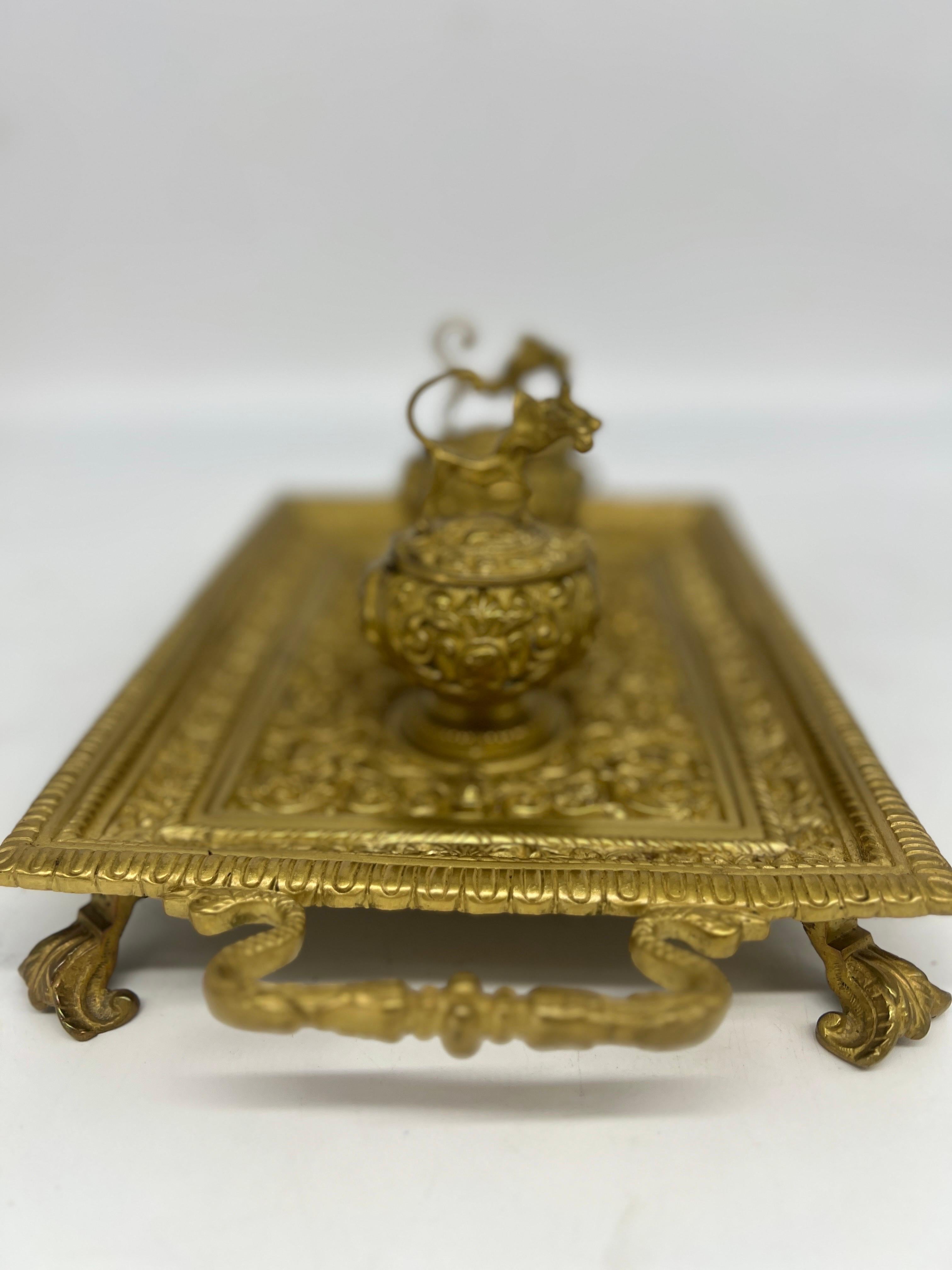 Emancipation Proclamation Inkstand - 19th Century Heavily Chased Brass For Sale 2