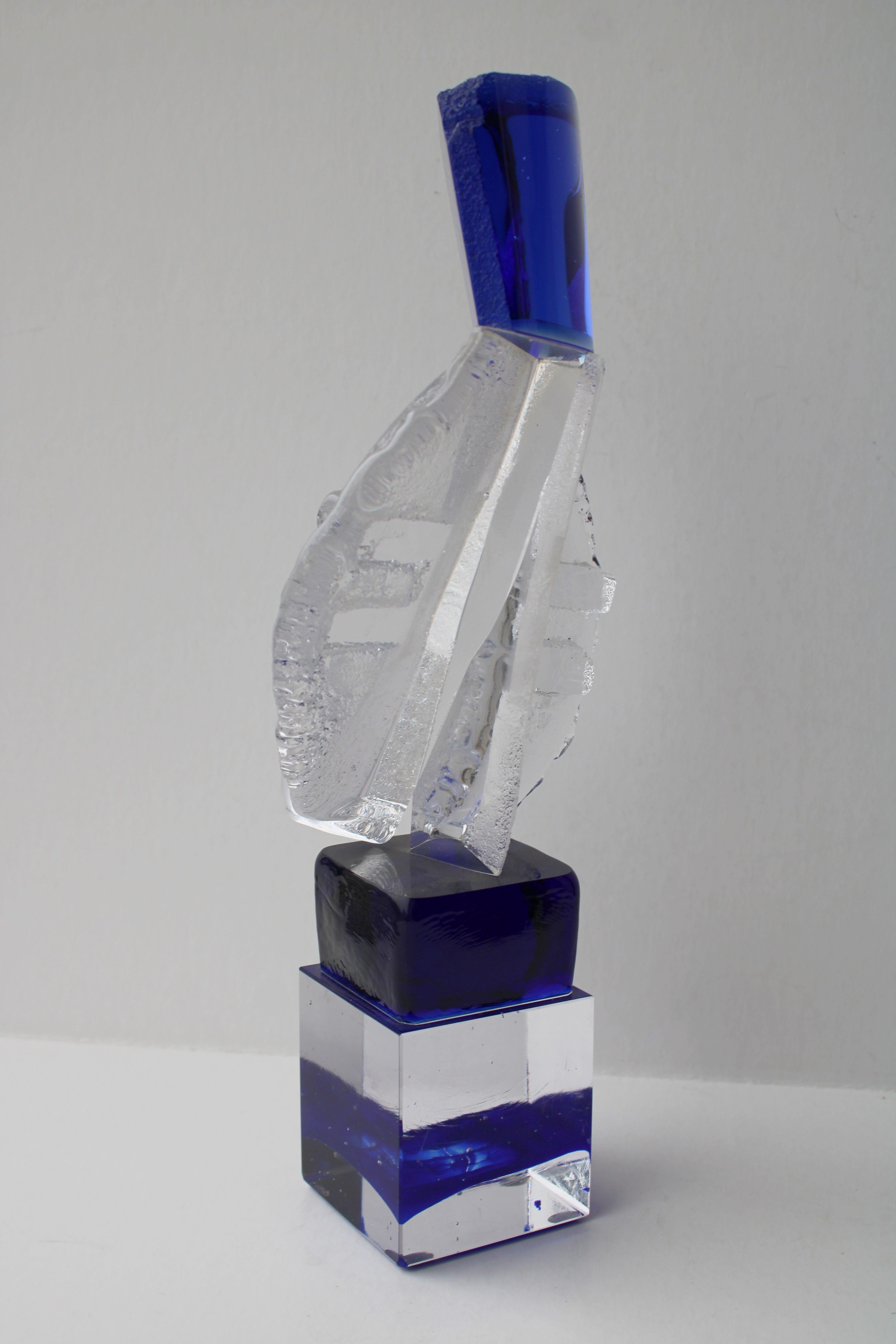Blue. Glass, 34, 5x15x8 cm - Gray Figurative Sculpture by Emane Inita
