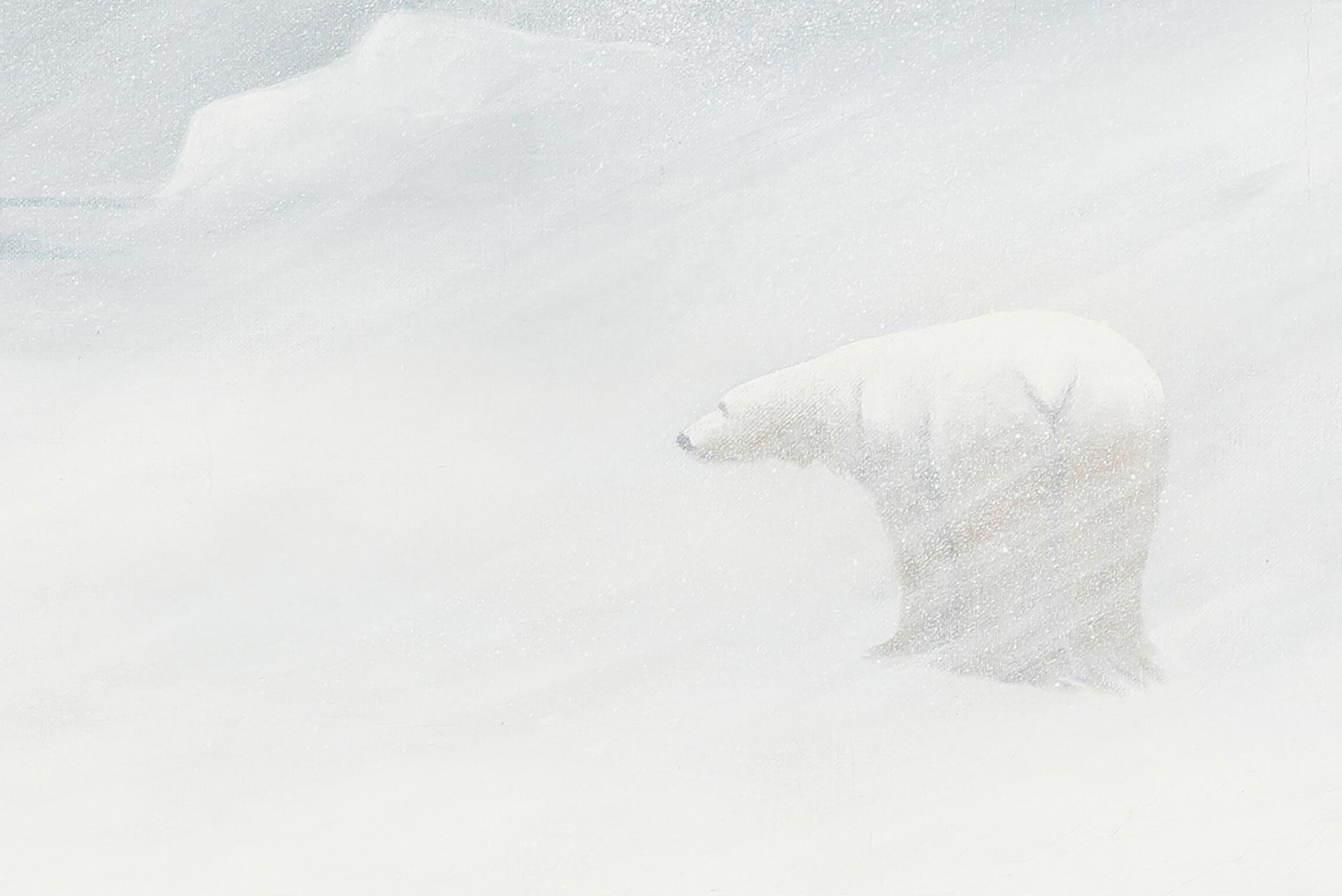 Polarbär in einem Schneestürm in Grünland (Französische Schule), Painting, von Emanuel A. Petersen