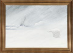 Polarbär in einem Schneestürm in Grünland
