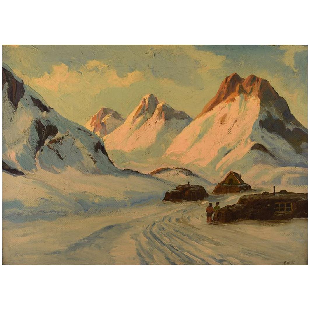 Emanuel a. Petersen, Greenlandic Landscape. Oil on Canvas