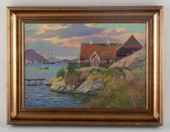 Emanuel Aage Petersen (1894-1948). Oil painting on canvas. Greenlandic village.