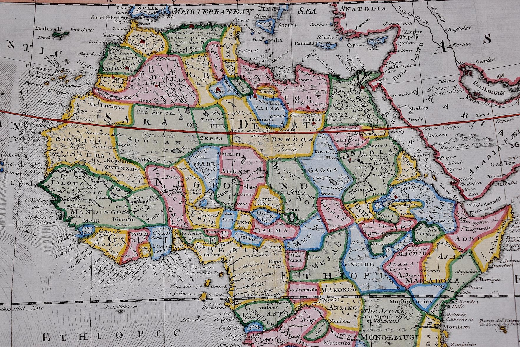 Africa: An Original 18th Century Hand-colored Map by E. Bowen - Print by Emanuel Bowen