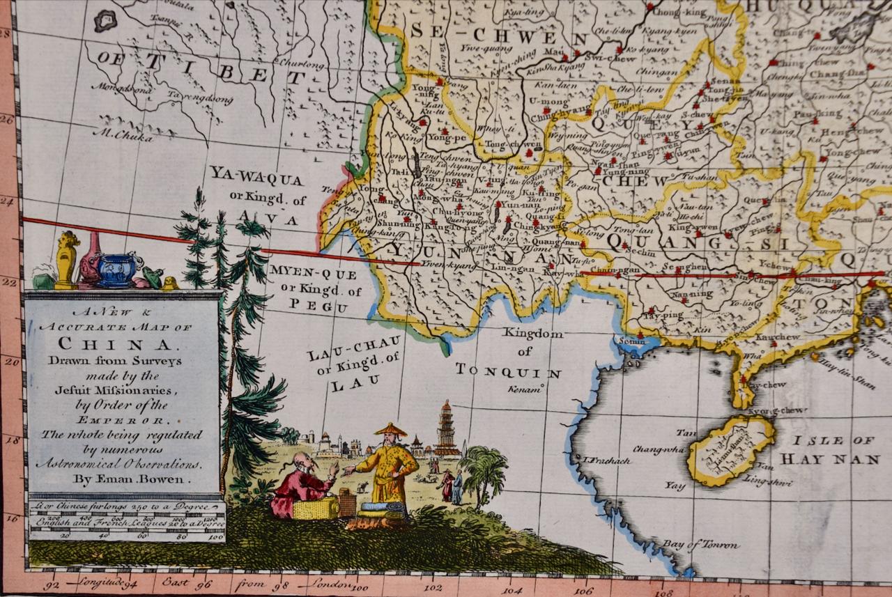 China: An Original 18th Century Hand-colored Map by E. Bowen - Print by Emanuel Bowen