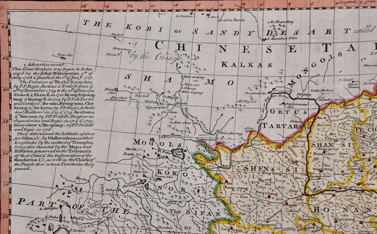 Chine : une carte originale du 18e siècle colorée à la main par E. Bowen en vente 1