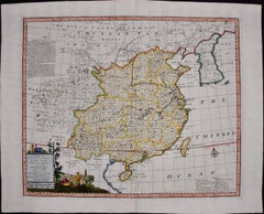 Chine : une carte originale du 18e siècle colorée à la main par E. Bowen